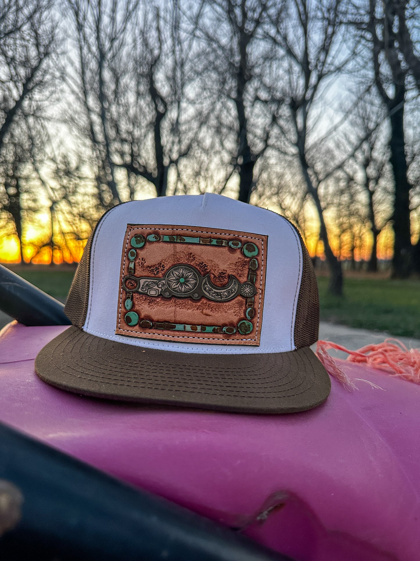 Bridle Bit Five Panel Hand Tooled Trucker Cap