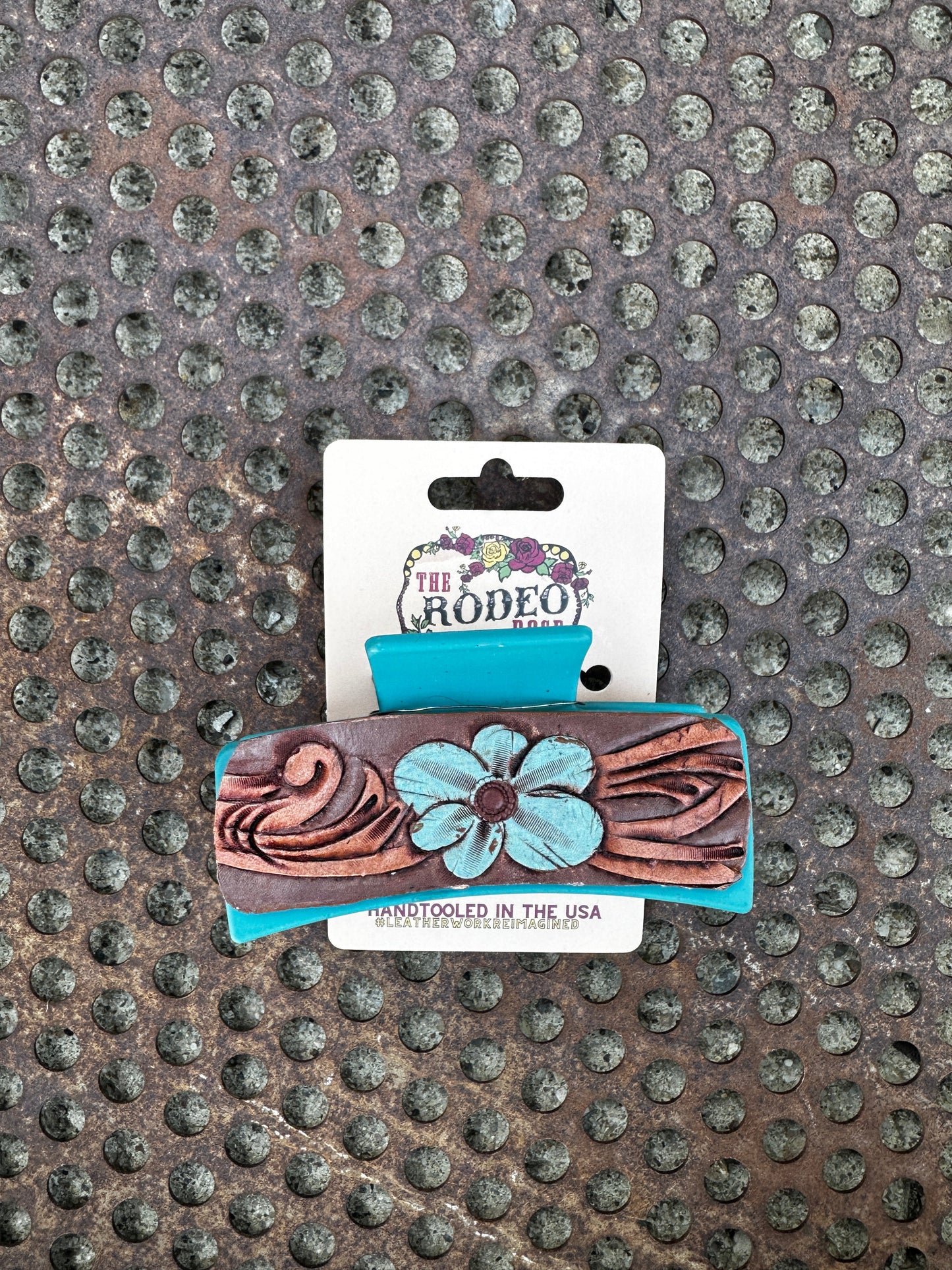 Hand tooled Leather Hair clip Bubble Flower