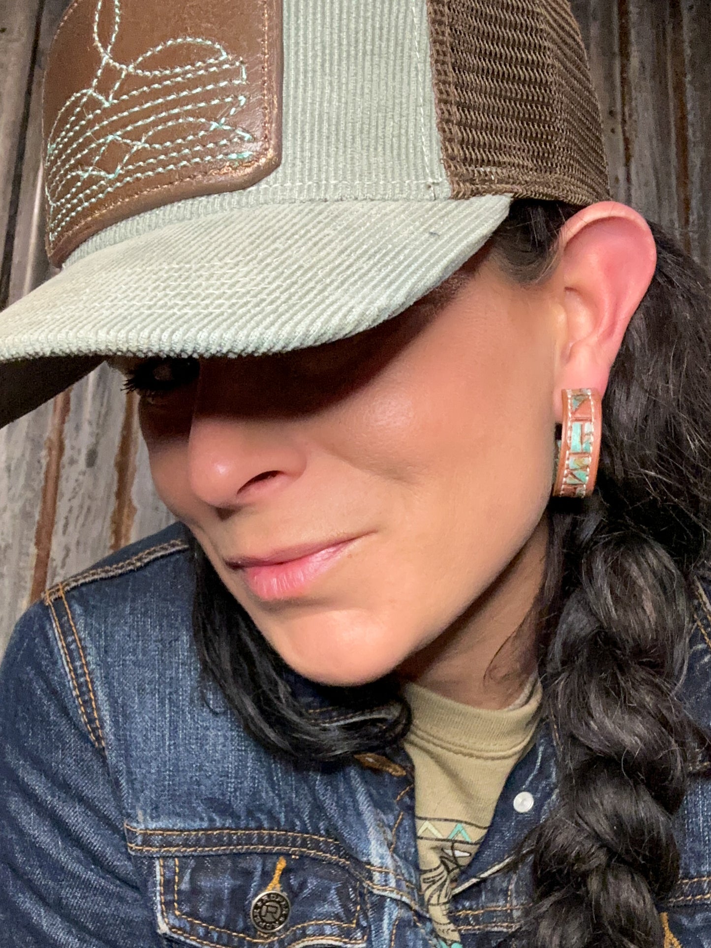 Mosaic Turquoise Vera Hoop Earrings 30mm