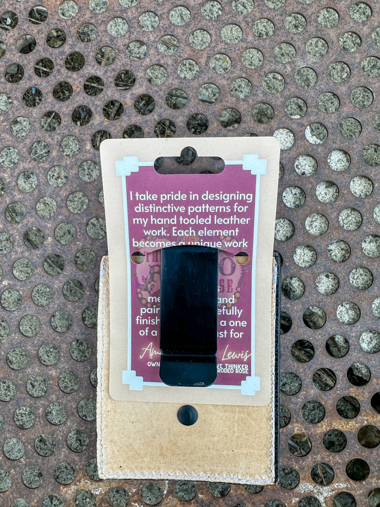 Hand Tooled Leather Boot Wallet with Petite Flowers and Turquoise Border