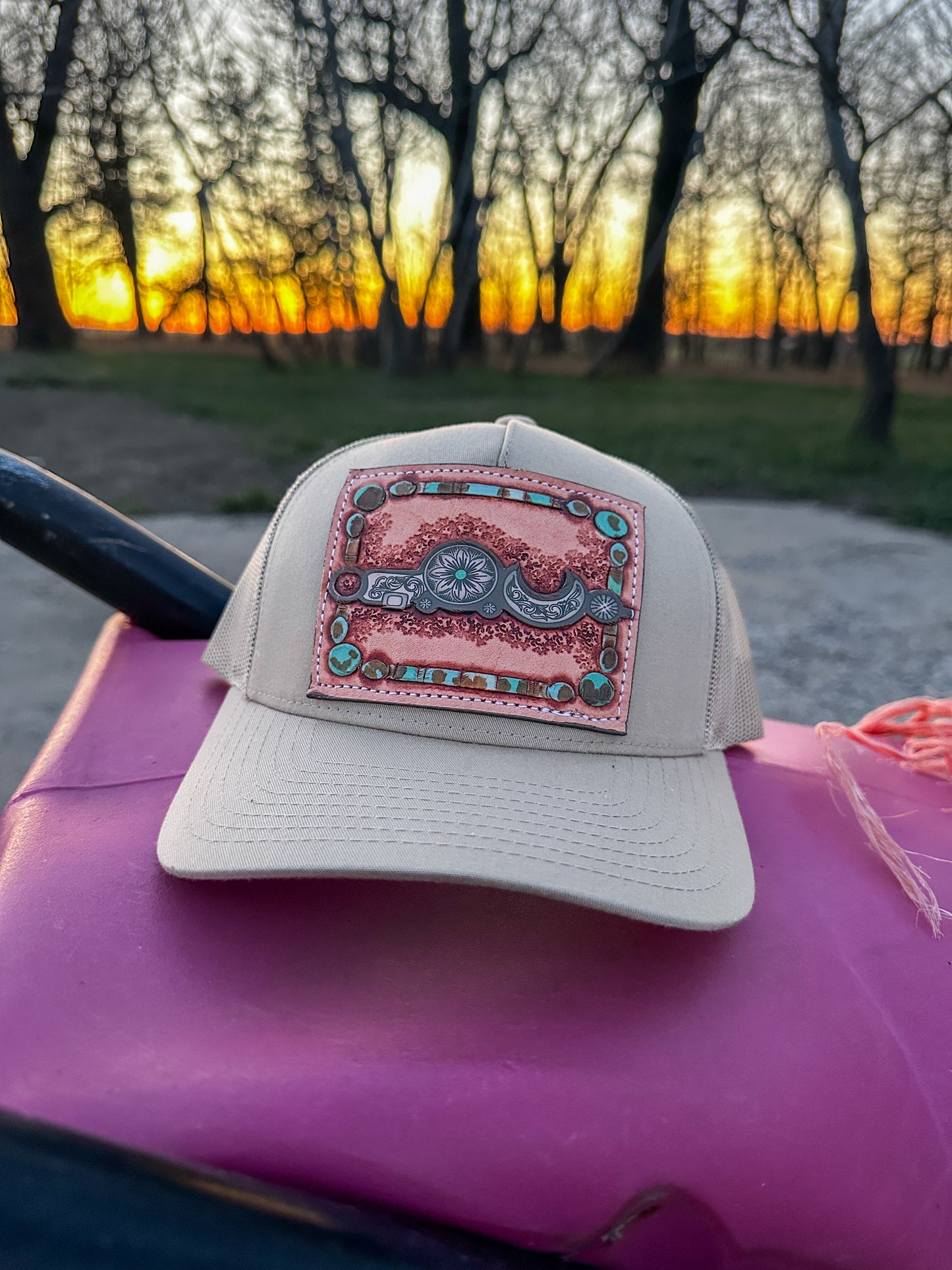 Bridle Bit Hand Tooled Low Profile Trucker Cap