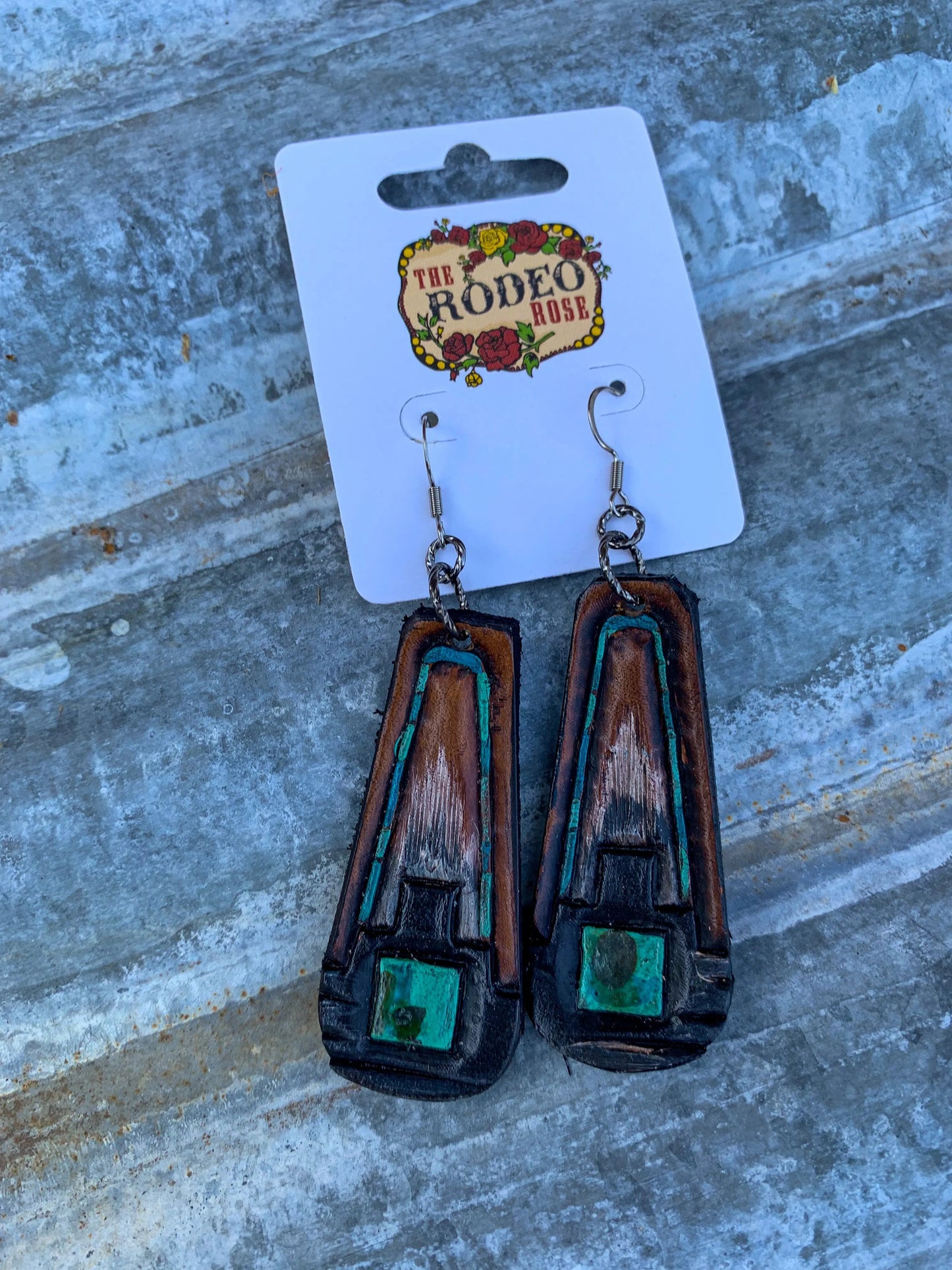 The Southwest Handtooled Leather Earring The Rodeo Rose