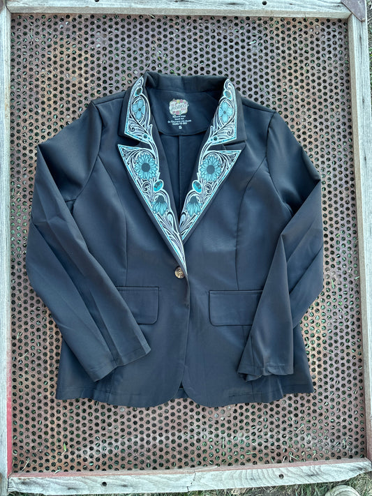 Turquoise Cabochon Blazer in Black with white border
