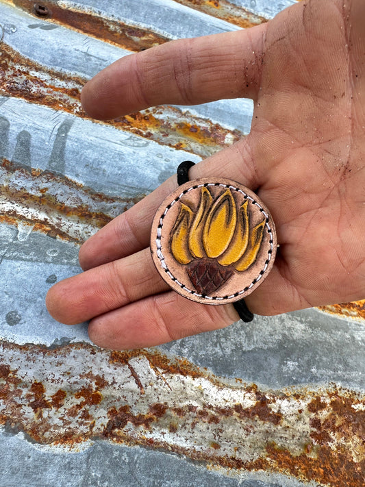 Hand Tooled Leather Hair-Tie with Coneflower The Rodeo Rose