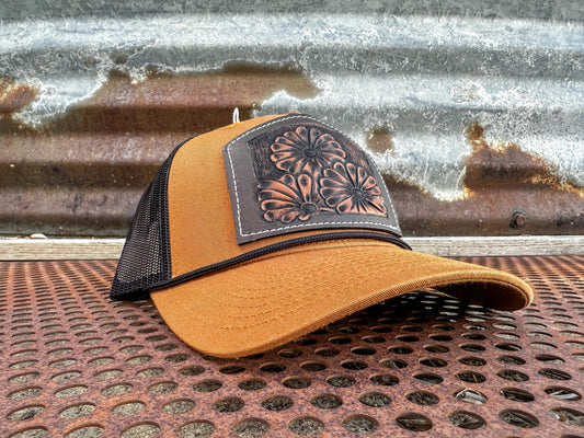 Hand tooled Cowboy Floral Sun Cap