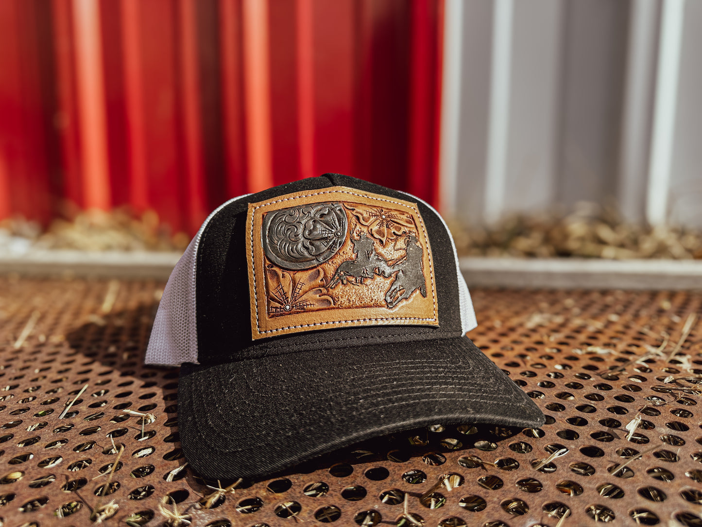 Team Roper Tooled Leather Concho Patch Cap