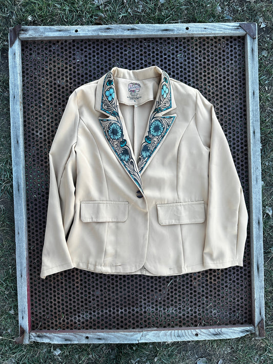 Turquoise Cabochon Blazer in Tan with black border