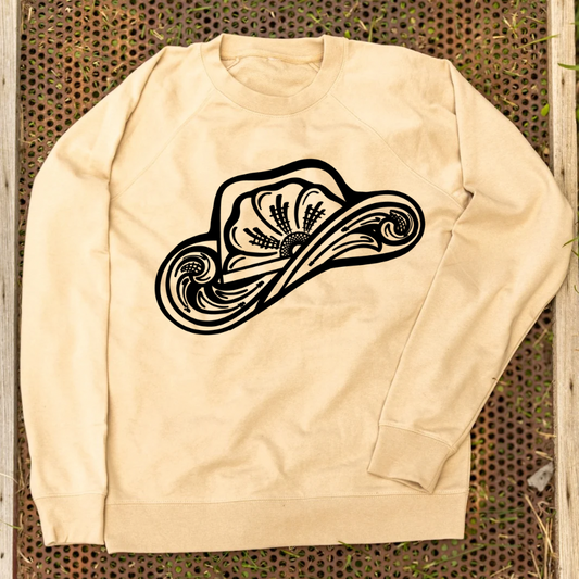 Tooled Cowboy Hat Lightweight Crewneck
