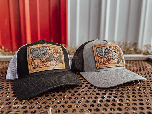 Team Roper Tooled Leather Concho Patch Cap