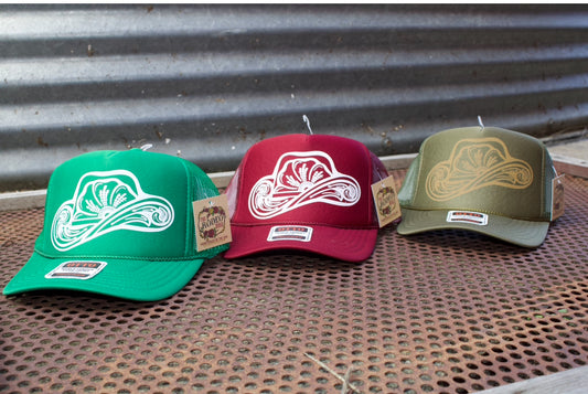 Tooled Cowboy Hat Graphic Cap Jewel Tones