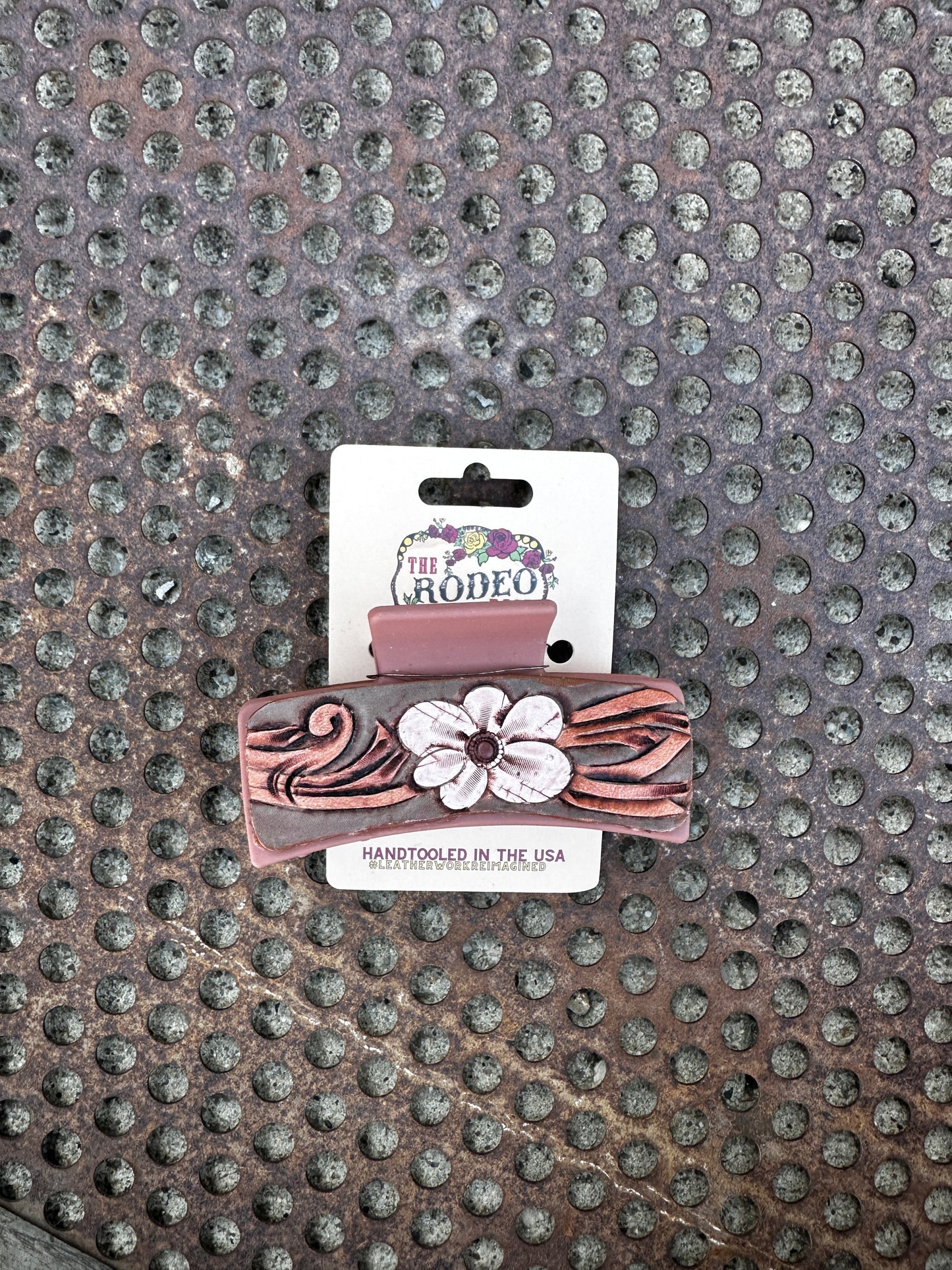 Hand tooled Leather Hair clip Bubble Flower