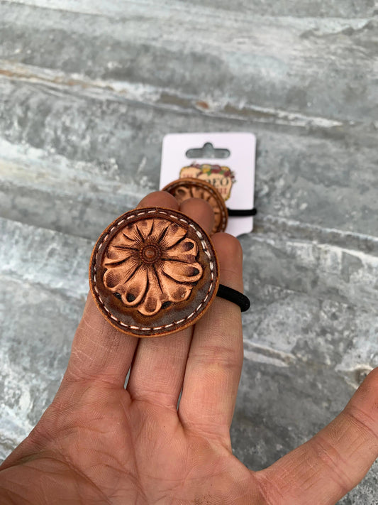 Hand Tooled Leather Hair-Tie The Rodeo Rose