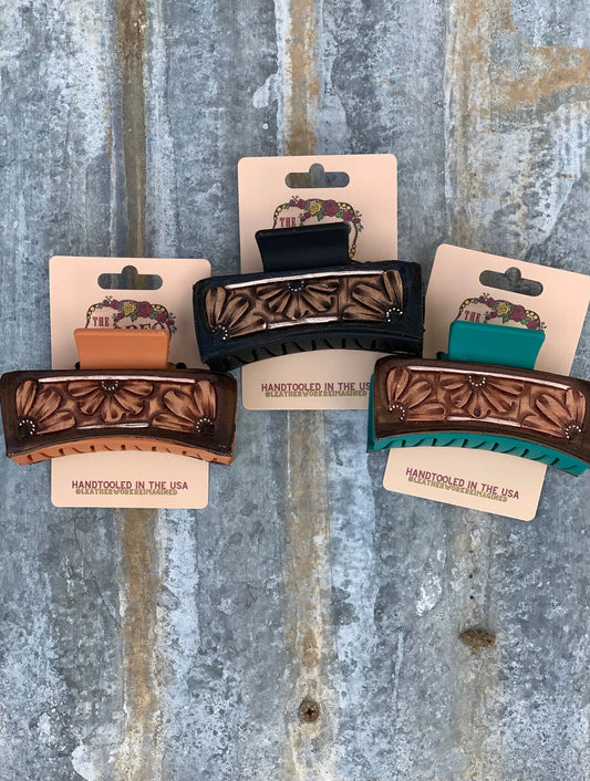 Handtooled Leather Hairclip Daisy The Rodeo Rose