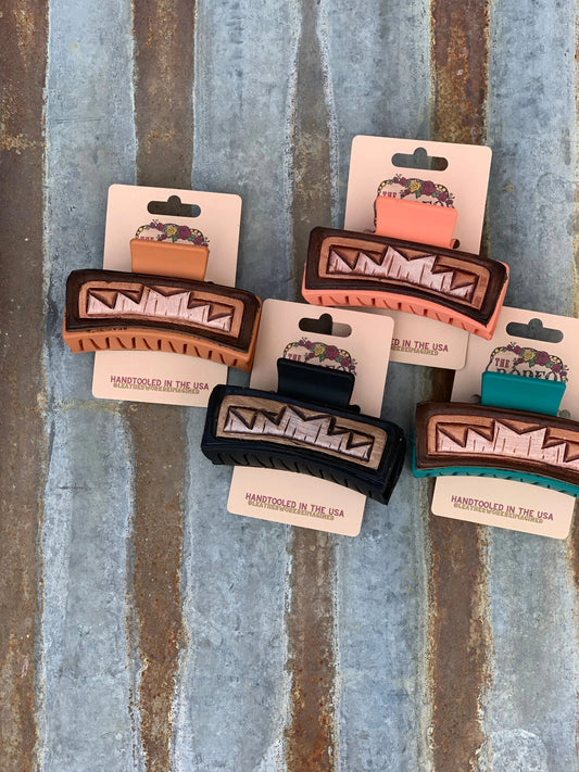 Handtooled Leather Hairclip Southwest The Rodeo Rose