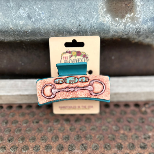 Snaffle Bit Tooled Hairclip Large