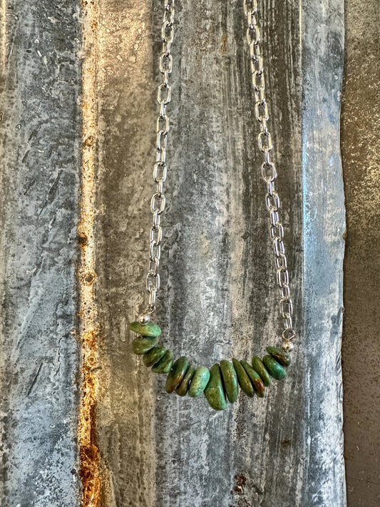 The Annie Bar Necklace with Turquoise Chips and Sterling Silver Beads The Rodeo Rose