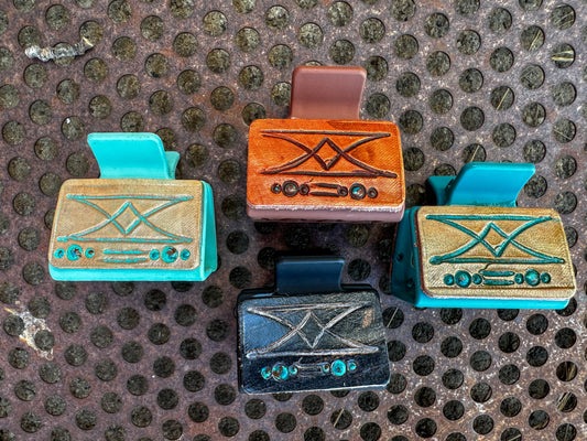 Tooled Leather Hair Clip Boot Stitch Small