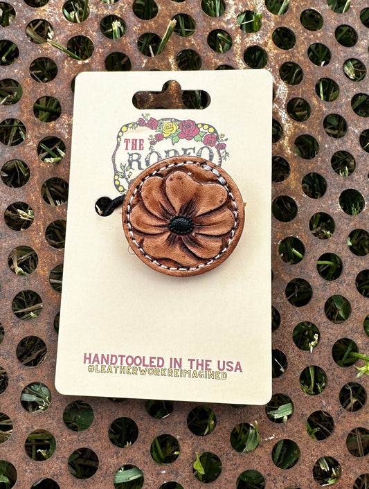 Hand Tooled Leather Hair-Tie with Bubble Flower